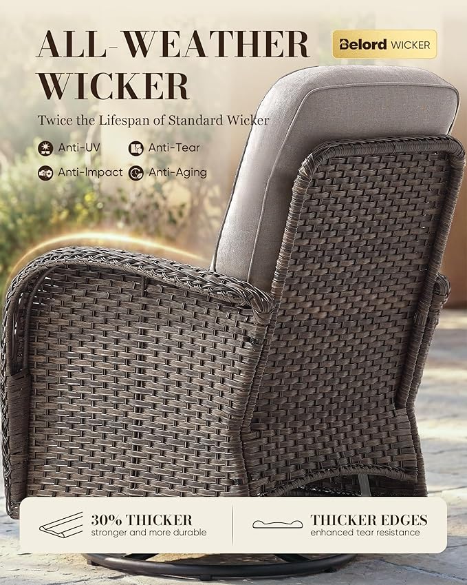 Belord Upgraded 6“ Cushion Luxury 5 Piece Patio Furniture Set - High Back Outdoor Furniture Set with Swivel Rocker Patio Chairs, All-Weather Wicker Conversation Set for Deck Porch Yard - Brown/Beige