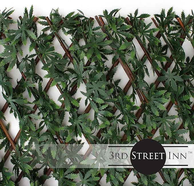 3rd Street Inn Cannabis Leaf Trellis 4-Pack - Fake Weed Plant - Smoke Shop Decor - Marijuana Wall Art - Boxwood and Ivy Privacy Fence Substitute - DIY Flexible Fencing (Cannabis)
