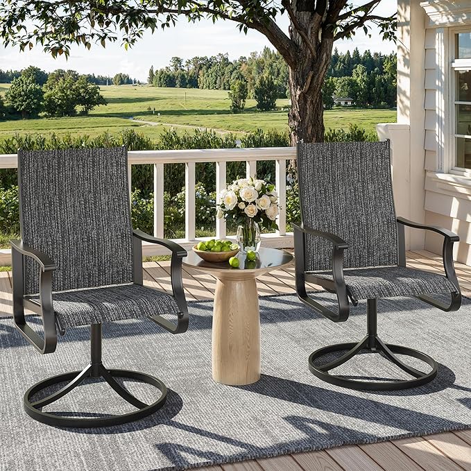 Patio Swivel Chairs Set of 2, Outdoor Dining Chairs with High Back, 360° Swivel Rocker Chair in All-Weather Textilene & Metal Frame for Garden, Porch, Backyard, Balcony(Dark Grey)