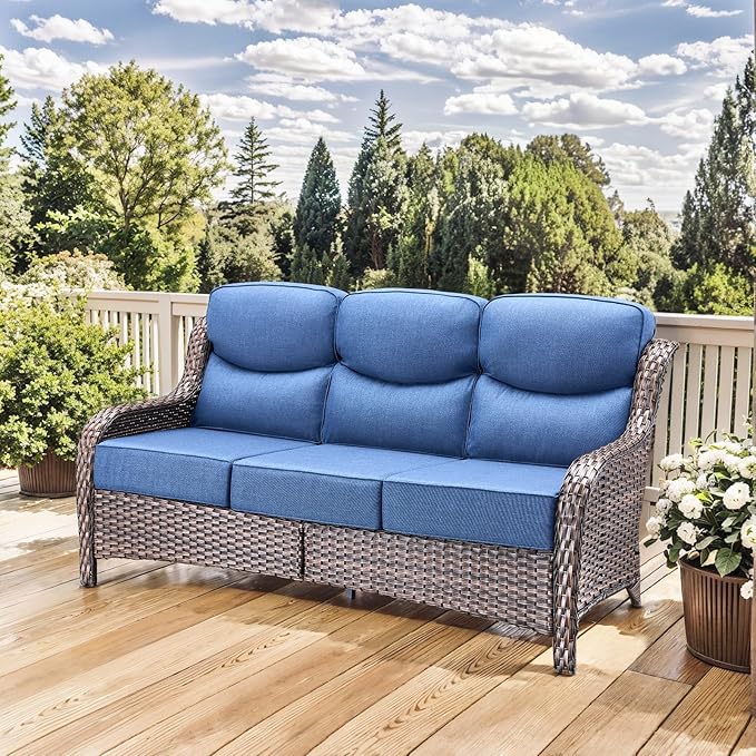 HUMMUH 9 Pieces Wicker Outdoor Furniture Set 6-inch Cushions High Back Patio Sofa Swivel Rocker Chairs Set of 2 with Coffee Table for Porch,Deck,Backyard