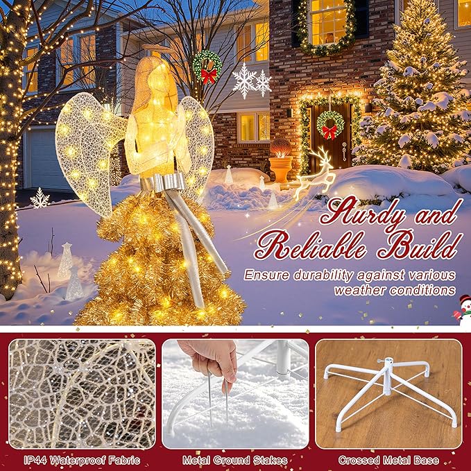Large 3D Outdoor Angel LED Yard Decoration – Waterproof Lighted Garden Patio Lawn Decor for Parties, Walkways & Holiday Displays, Gold