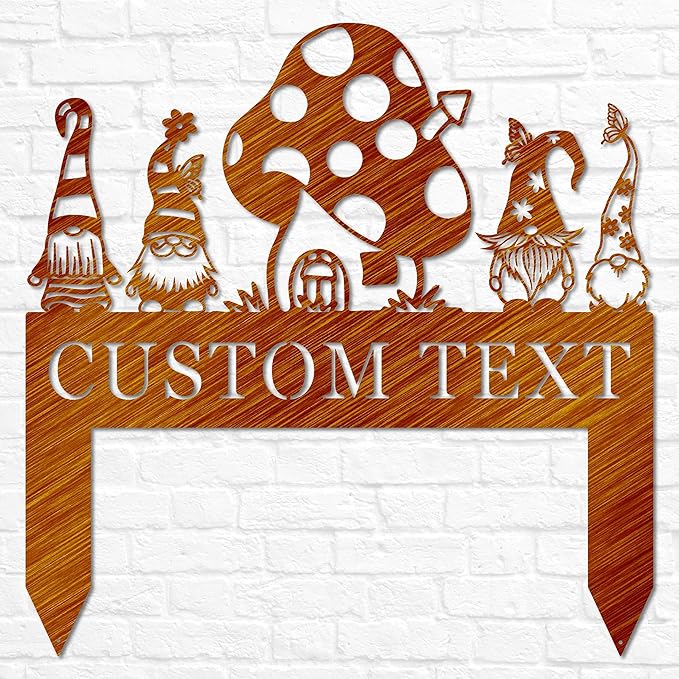 Garden Gnome Yard Stake | Custom Gnome Gifts | Wild Mushroom Yard Art | Gnome Metal Art | Gnome Monogram | Yard Decor | Outdoor Lawn Decor