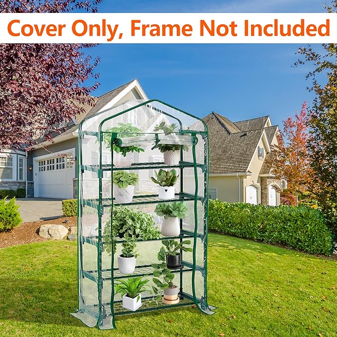 DECOHS Extra Wide 5 Tier Greenhouse Replacement Cover- 75 x 40 x 19 Inch Clear PVC Plant Gardening Greenhouse Cover with Roll-Up Zipper Door for Gardening Plants Flowers (Frame Not Include)