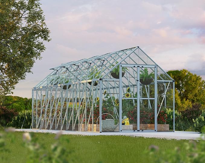 Palram - Canopia Snap & Grow 8 Ft. x 24 Ft. Greenhouse Kit Hobby DIY Walk In Green House Heavy Duty Polycarbonate, Aluminium Frame, with Lockable Door and Vent for Outdoors, Garden, Backyard In Silver