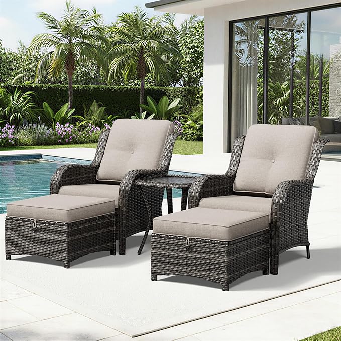 Joyside 5 Piece Wicker Patio Furniture Set, Rattan Patio Chairs with High Back, Deep Seating, Wide Armrest, Thickened Cushions, Outdoor Furniture for Deck, Porch Use