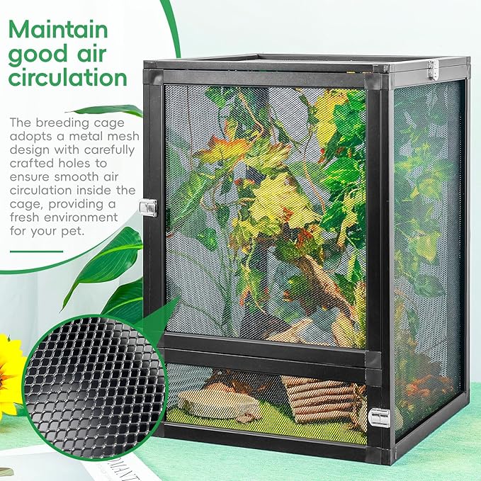 BINANO 13 Gal Detachable and Foldable Reptile Butterfly Cage Terrarium, 360° Observation, Airflow, Interaction in Gecko Tank for Crested Geckos, Leopard Geckos, Chameleons, Bearded Dragons