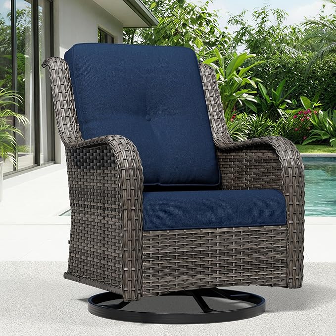Joyside Outdoor Swivel Rocker Patio Chairs, Wicker Patio Furniture with High Back, Deep Seating, Wide Armrest, Thickened Cushions, Outdoor Rattan Furniture for Deck, Porch Use