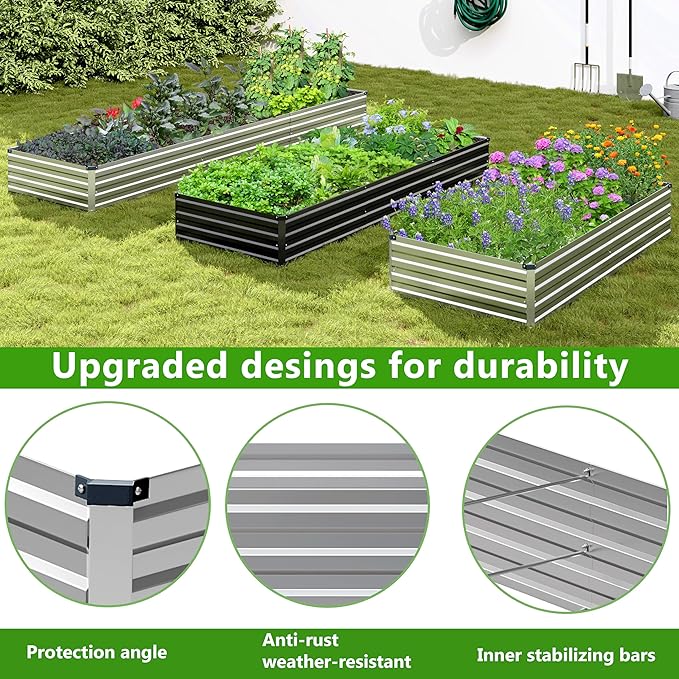 Easllre 2PCS 12x3x1ft Galvanized Raised Garden Bed Kit, Galvanized Planter Raised Garden Boxes Outdoor, Large Metal Raised Garden Beds for Vegetables,Silver