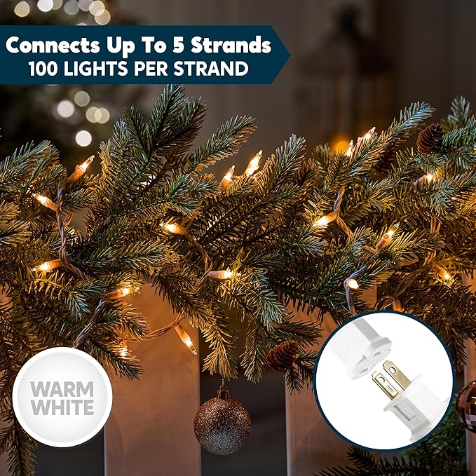 Joiedomi Christmas String Lights Indoor,200(2x100) Mini Warm Fairy Light,43FT Lighting Decor for Patio Dorm Classroom Bedroom Holiday Wedding Party Garland Birthday Festival,White Wire