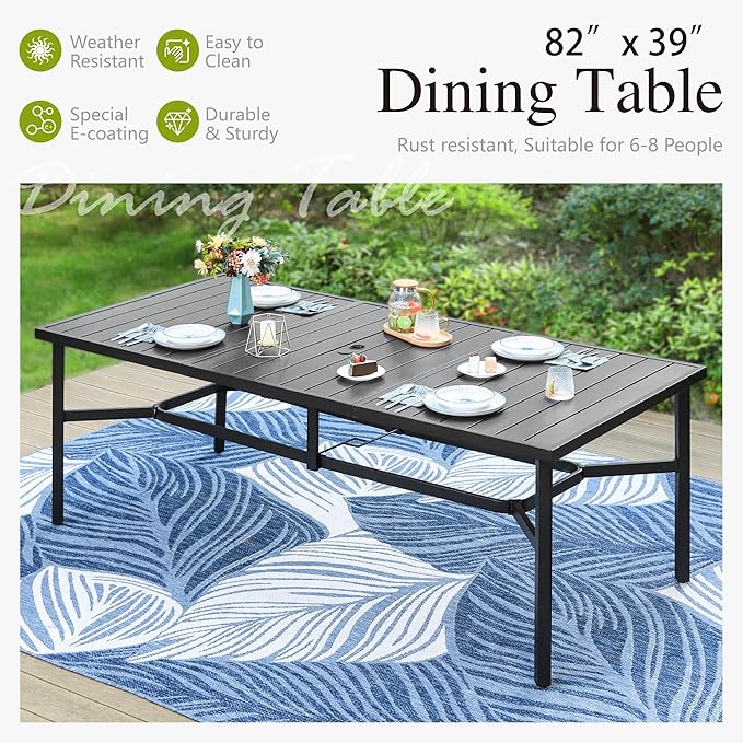 Sophia & William Patio Table and Chairs Set, Outdoor Dining Set for 8, 9 Piece Metal Patio Furniture, 82.7" Black Rectangular Table(Diamond)