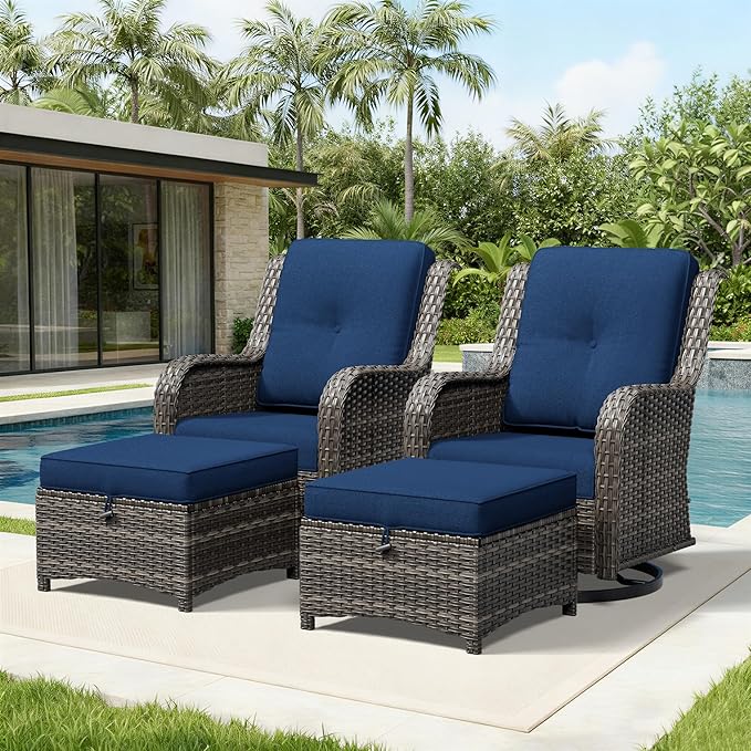 Joyside 4 Piece Wicker Patio Furniture Set, Outdoor Swivel Rocker Patio Chairs with High Back, Deep Seating, Wide Armrest, Thickened Cushions, Outdoor Furniture for Deck, Porch Use