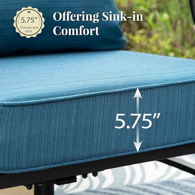 Swivel Patio Chairs Set of 2, High Back Outdoor Swivel Patio Metal Chairs with 5.75" Thick Cushions for Bistro Balcony Porch Deck and Yard, Peacock Blue