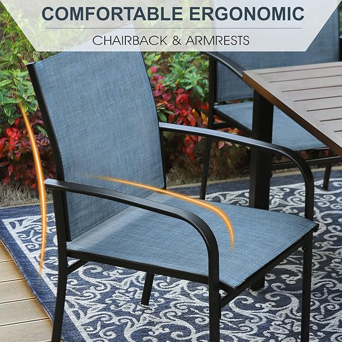 Patio Dining Chairs Set of 6, Blue Outdoor Textilene Dining Chairs, Patio Furniture Chairs with Armrest