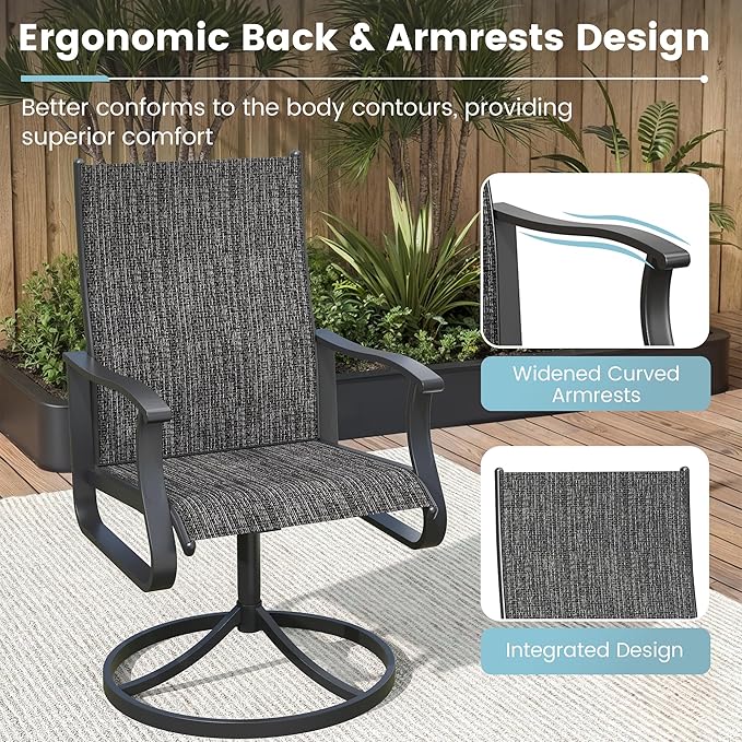 Patio Swivel Chairs Set of 6, Outdoor Dining Chairs with High Back, 360° Swivel Rocker Chair in All-Weather Textilene & Metal Frame for Garden, Porch, Backyard, Balcony(Dark Grey)
