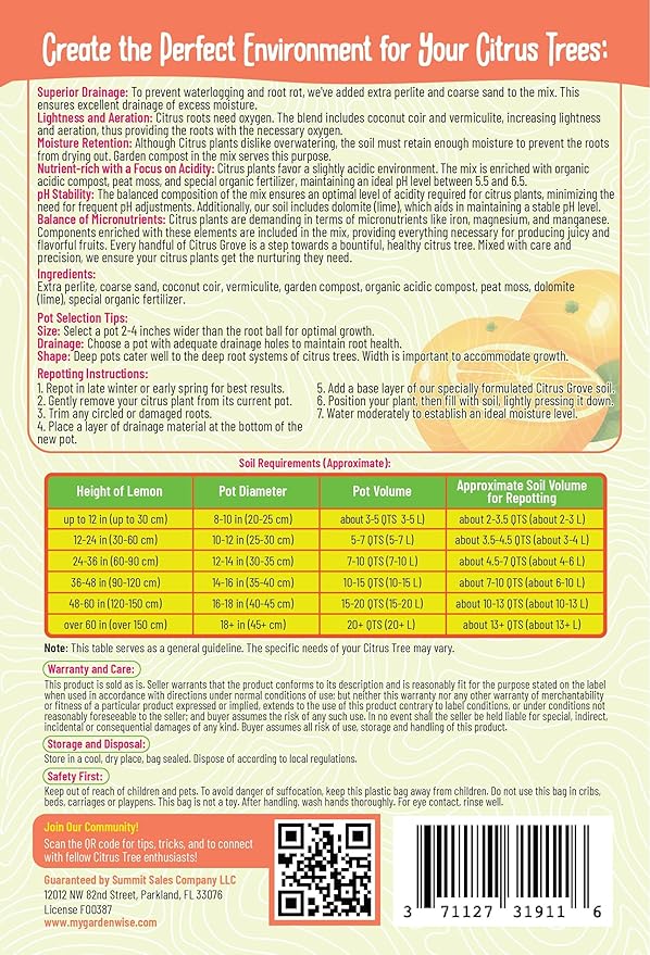 GARDENWISE Premium Organic Citrus Potting Soil for Indoor/Outdoor Plants - Perfect for Oranges, Lemons, Limes & Grapefruits Trees - Hand Blended for Optimal Growth (2 QUARTS)