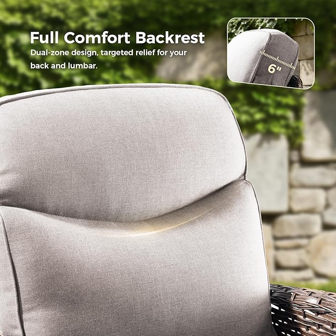 Luxury Patio Furniture Set with 6-inch Thick Cushions, Outdoor Furniture Set with High Back Swivel Chairs, 6 PCS Wicker Outdoor Conversation Set for Porch, Patio, Yard, Deck, Poolside, Brown/Beige