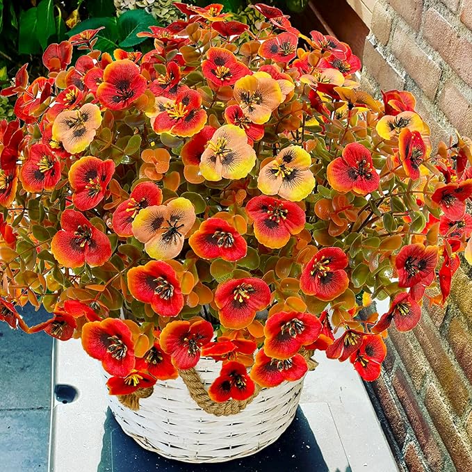 Thinktral Artificial Mums Fall Flowers for Outdoors, 12pcs Fake Mums UV Resistant Outdoor Artificial Plants, Faux Silk Flowers Plants for Porch,Garden, Patio,Window Box Decoration