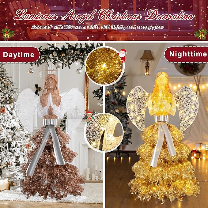 Large 3D Outdoor Angel LED Yard Decoration – Waterproof Lighted Garden Patio Lawn Decor for Parties, Walkways & Holiday Displays, Gold