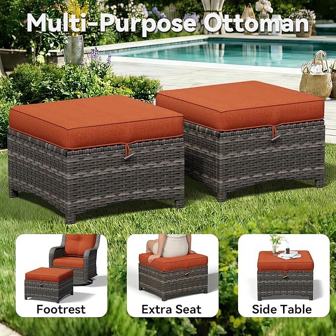 8 Piece Outdoor Wicker Patio Furniture Set, Patio Chairs Set with Thickened Olefin Cushions, High Back and Deep Seating, Hand-Woven PE Rattan, Ottoman for Porch, Deck
