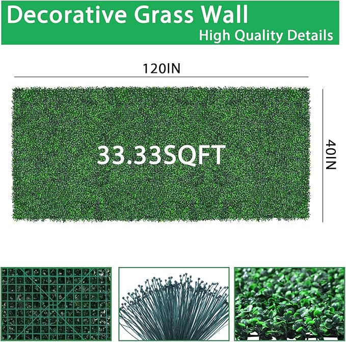 Yangrass Artificial Greenery Wall Roll,40"x 120"(33.33 sq.ft) UV-Anti Faux Boxwood Roll Panels Greenery Backdrop, Vine Leaf Fence Panels for Garden Fence Covering Privacy, Outdoor Indoor Home Decor