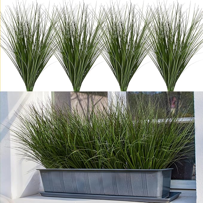 Uqueeten 32PCS 17.3" Fake Plants Artificial Wheat Grass Greenery Plastic Plants Fake Grass Artificial Plants for Outdoor Decor Artificial Grass Plant with Greenery Stems for Indoor Home Decoration
