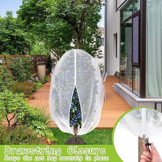 2 Pcs Fruit Tree Netting with Zipper & Drawstring, 4.9 x 3.2 Ft Garden Bird Netting Plant Cover, Blueberry Tomato Insect Bird Barrier Tree Net Protection Cover for Protecting Plants Vegetables Fruits