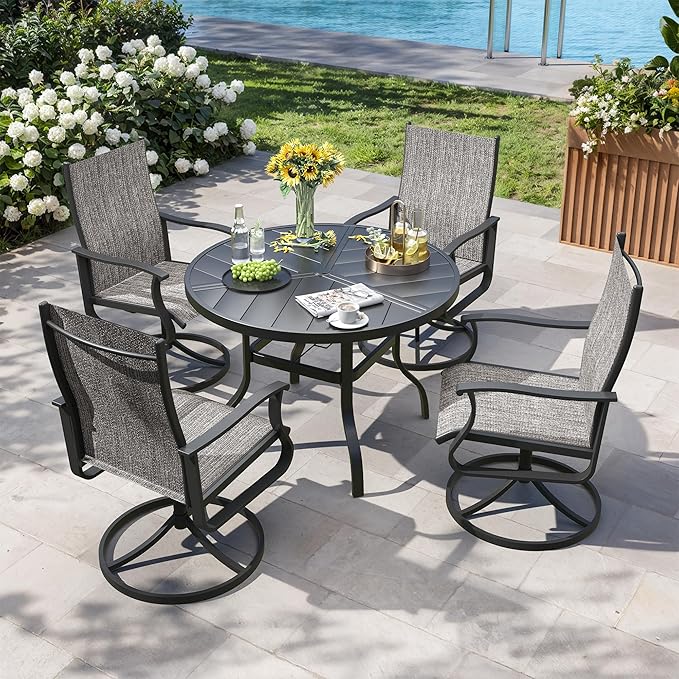 Patio Swivel Chairs Set of 4, Outdoor Dining Chairs with High Back, 360° Swivel Rocker Chair in All-Weather Textilene & Metal Frame for Garden, Porch, Backyard, Balcony(Grey)