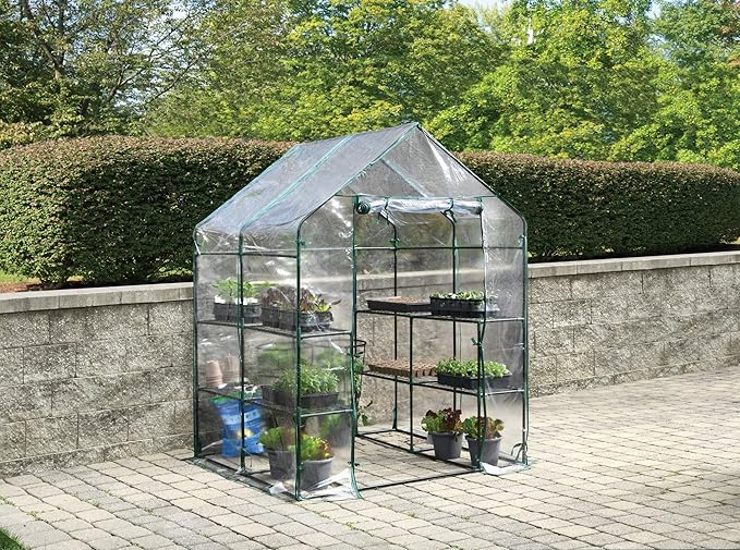 Miracle-GRO 4'8" x 4'8" x 6'5" All-Season Small Walk-in Greenhouse with 8 Wire Shelves for Outdoors, Easy-Access and Durable, Translucent