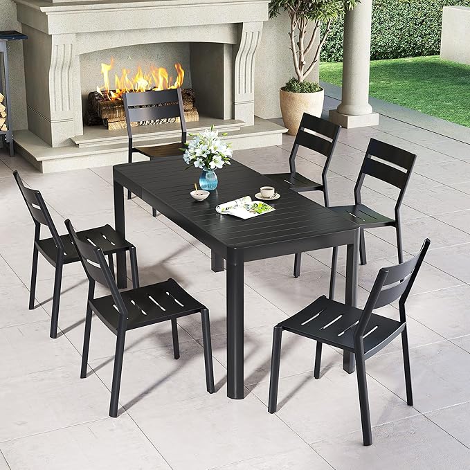 Pellebant Aluminum Stackable Patio Dining Chairs Set of 2, Black Outdoor Dining Chair with Armless, All Weather for Patio, Lawn, Garden