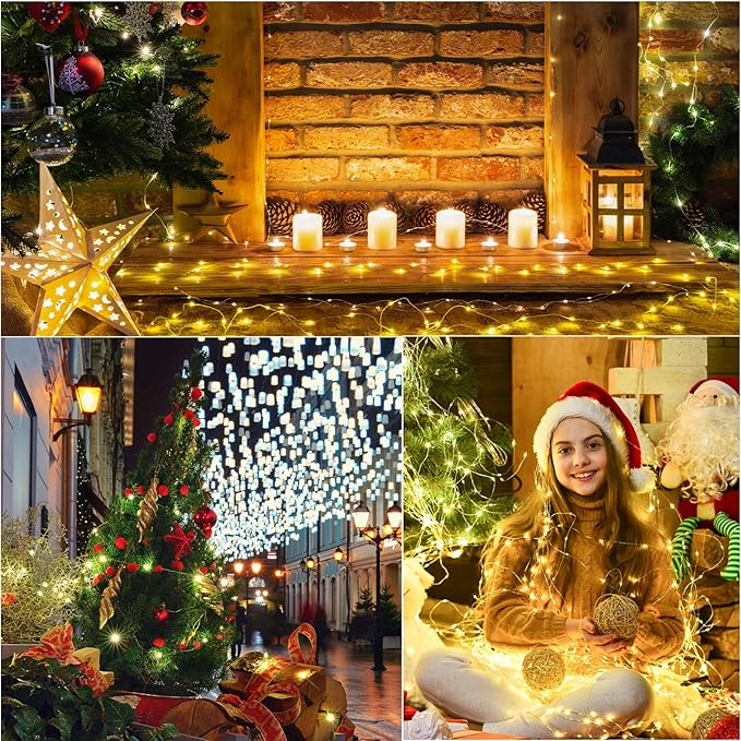 LAMPHOME Fairy Lights Plug in, 33Ft 100 LEDs Waterproof Twinkle Firefly Lights, Adaptor Included, Starry String Lights for Wedding Indoor Outdoor Christmas Patio Garden Decoration, Warm White