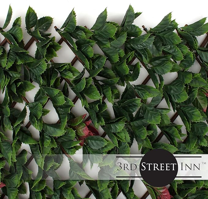 3rd Street Inn Red Tipped Photinia Leaf Trellis 4-Pack - Bamboo Greenery Panel - Boxwood and Ivy Privacy Fence Substitute - DIY Flexible Fencing (Red Tipped Photinia)