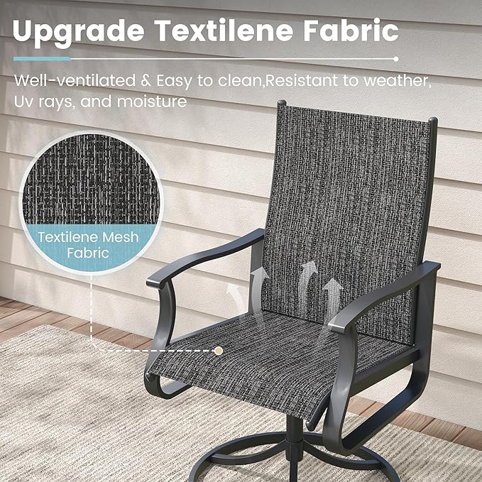 Patio Swivel Chairs Set of 2, Outdoor Dining Chairs with High Back, 360° Swivel Rocker Chair in All-Weather Textilene & Metal Frame for Garden, Porch, Backyard, Balcony(Dark Grey)