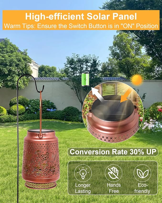 Solar Lanterns Outdoor Waterproof Hummingbird Elegant Garden Decor Birthday Gifts for Grandma Women Mom Sister Metal Hanging Solar Lights Decorations Outside for Backyard, Patio, Lawn, Porch