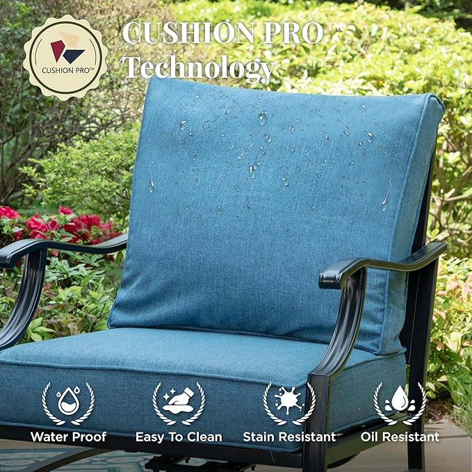 Patio Chairs Set of 2, High Back Outdoor Patio Metal Leg Chairs with 5.75" Thick Cushions for Bistro Balcony Porch Deck and Yard, Navy Blue