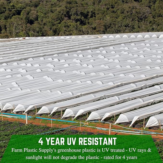 Farm Plastic Supply - White Greenhouse Plastic Sheeting - 6 mil - (50' x 25') - 4 Year UV Resistant Poly Greenhouse Film, 55% Light Transmission Hoop House Cover for Gardening, Agriculture
