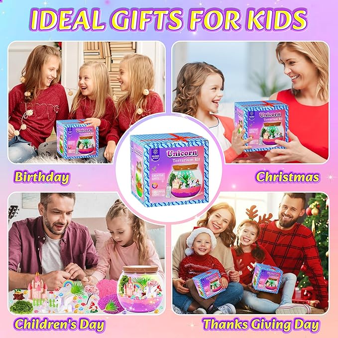 Hannstar Unicorn Terrarium Crafts Kit for Kids-LED Night Light Up & Remote Unicorn Birthday Gifts Toys for Girls Ages5 6 7 8 9 10 Year Old-Christmas Gifts for Girls