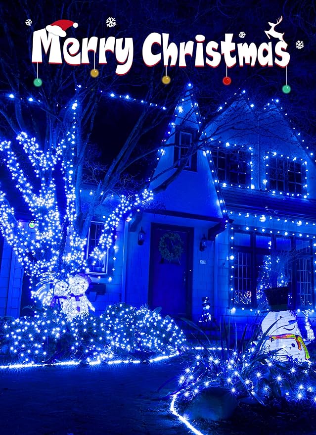 Minetom Christmas String Lights Battery Operated, 2 Pack Total 33FT 100 LED Battery Powered Fairy Lights with Timer,8 Modes, Waterproof Twinkle String Lights for Outside Indoor Bedroom Tree, Blue