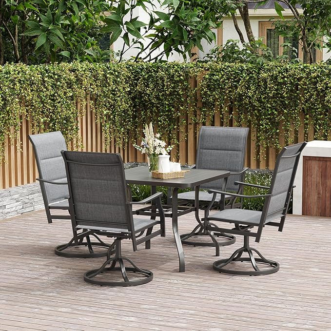 Soohow Patio Dining Chairs Set of 4, Swivel Outdoor Patio Chair with Paded Textilene Fabric, All Weather Outdoor Seats Ergonomic Comfort, Perfect Seats for Backyard, Balcony, and Garden