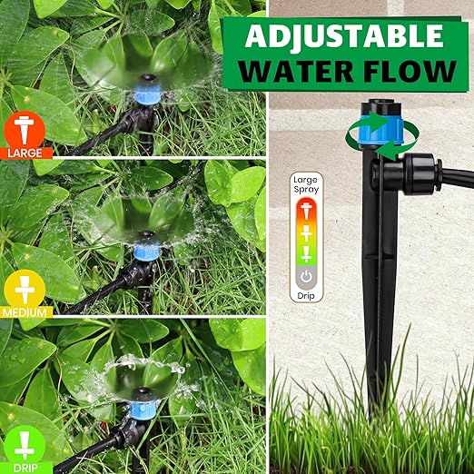Bonviee 40-Pack Drip Irrigation Emitters, 1/4" Push-to-Connect Irrigation Stakes – Adjustable 360° Water Saving Garden Sprinklers for Potted Plants, Lawn, Vegetable Beds