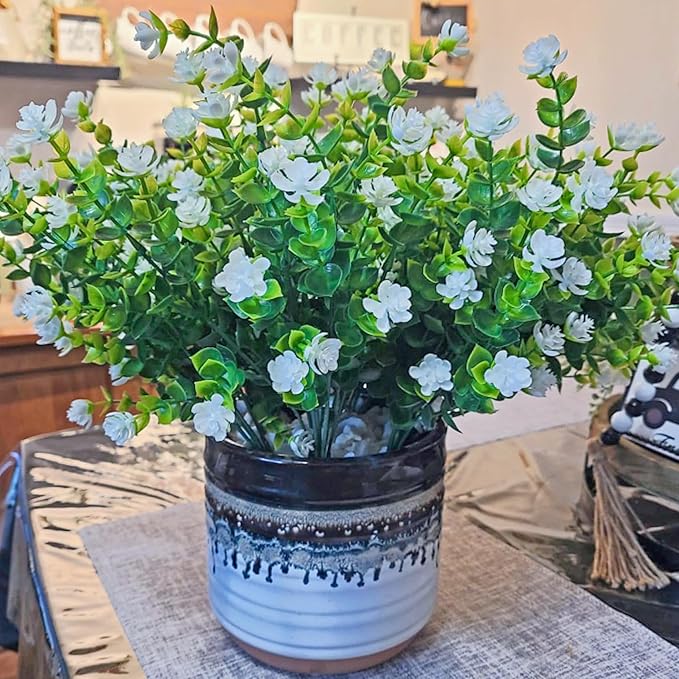 BCBLF Artificial Flowers for Outdoors, Outdoor Faux Plants, 12 Bundles UV Resistant Realistic, Faux Flowers for Outdoor Planters, Spring Summer Home Garden Decoration, White
