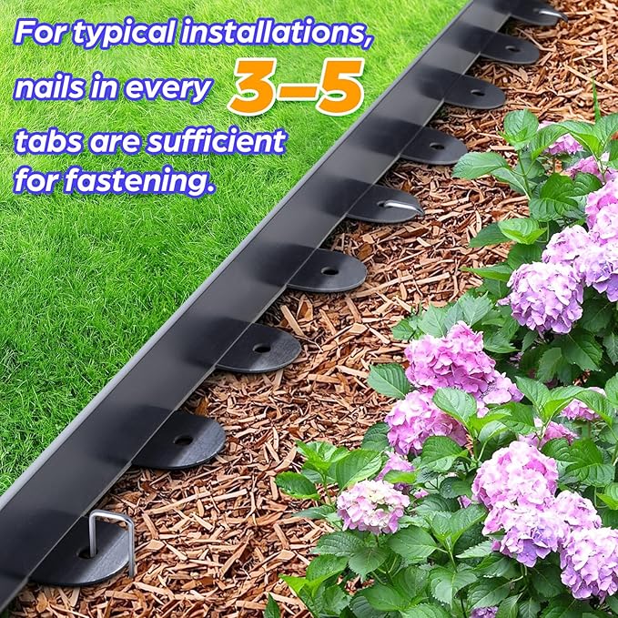 Landscape Edging, 1.5" x 40' Plastic Garden Edging with 40 Pcs Metal Spikes, Flexible Garden Border for Lawn, Landscaping, Flower Beds