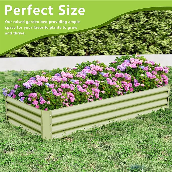 2PCS 6x3x1FT Galvanized Raised Garden Bed Kit, Galvanized Planter Raised Garden Boxes Outdoor, Large Metal Raised Garden Beds for Vegetables-Green