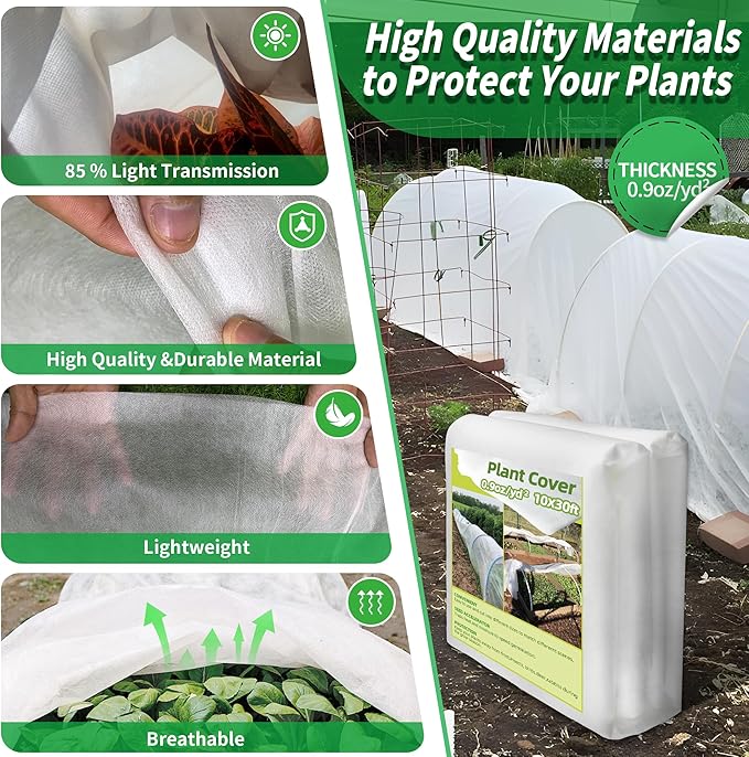 Avalution Plant Covers Freeze Protection, 10x50 FT Frost Cloths for Outdoor Plants, 0.9 oz/yd² Reusable Frost Blankets for Outdoor Plants, Row Covers for Vegetables Season Extension