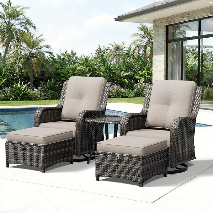 Joyside 5 Piece Wicker Patio Furniture Set, Outdoor Swivel Rocker Patio Chairs with High Back, Deep Seating, Wide Armrest, Thickened Cushions, Outdoor Furniture for Deck, Porch Use