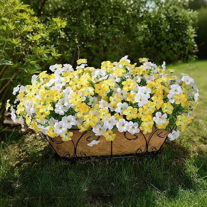 Artificial Flowers for Outdoors Fake Plants Outside Decoration, 20 Bundles Silk Petunia with Eucalyptus UV Resistant Realistic Faux Flowers for Outdoor Planters Garden Balcony Yard Porch Patio, Mix