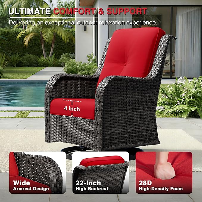 Joyside 5 Piece Wicker Patio Furniture Set, Outdoor Swivel Rocker Patio Chairs with High Back, Deep Seating, Wide Armrest, Thickened Cushions, Outdoor Furniture for Deck, Porch Use