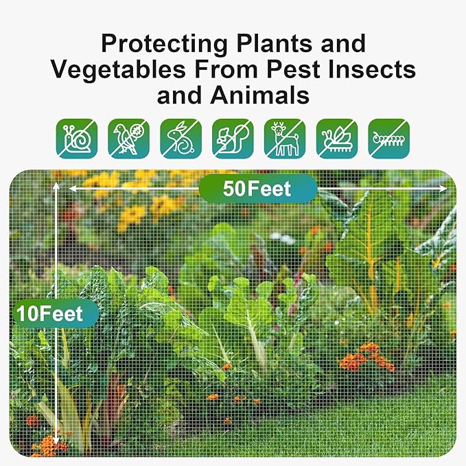 Garden Netting Pest Barrier: 10'x50' Fine Bug Netting for Garden Protection Row Cover Raised Bed Screen Mesh Greenhouse Mosquito Net, Protecting Tree Plants Vegetable Flowers Fruits