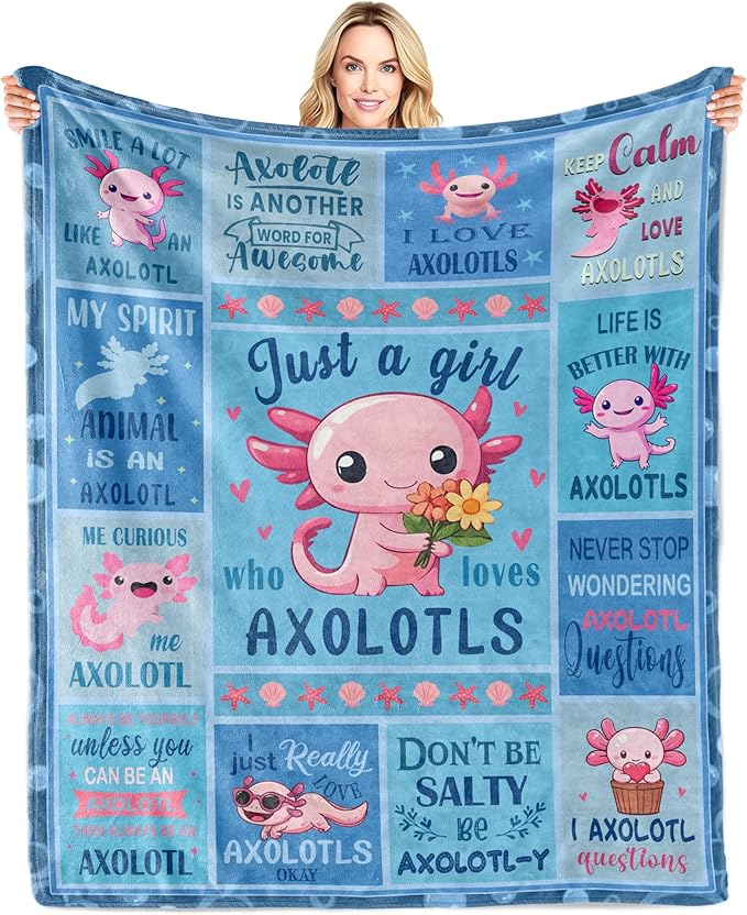 LNKRFRPA Axolotl Gifts Blanket, Axolotl Gifts for Women/Girls, Axolotls Stuff, Gift for Axolotls Lovers, Salamander Themed Gift Throw Blanket for Couch Sofa 50"x40"
