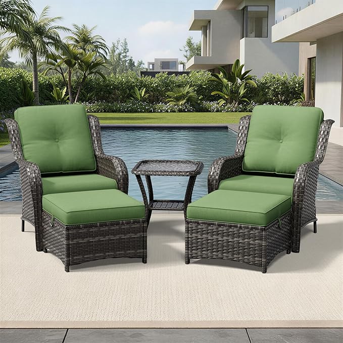 Joyside 5 Piece Wicker Patio Furniture Set, Rattan Patio Chairs with High Back, Deep Seating, Wide Armrest, Thickened Cushions, Outdoor Furniture for Deck, Porch Use