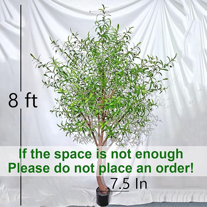 Niwellveb Fake Tree Faux Olive Tree Artificial Olive Trees Artificial Indoor Realistic Potted Silk Indoor Large Fruit for Home Offices, Living Rooms, Bedrooms, Stairs and Foyer Decor (8 Ft Leaf Type)